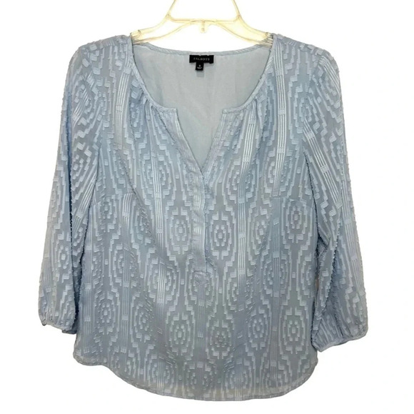 Talbots Tops - Talbots Textured Popover Blouse Baby Blue 3/4 Sleeve Women’s Small